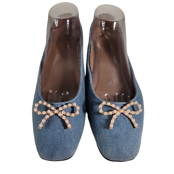 Cato Denim & Pearl Flats - Picture 1 of 9